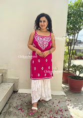 Reeba Short Rayon Chikankari Kurti - Magenta